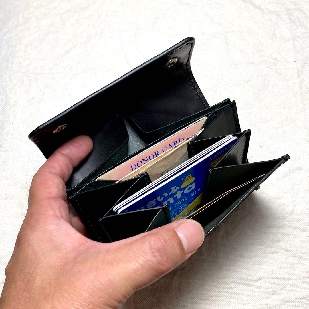 【総手縫い】栃木レザー コンパクト財布 本革 ミドルウォレット ギャルソン 黒
