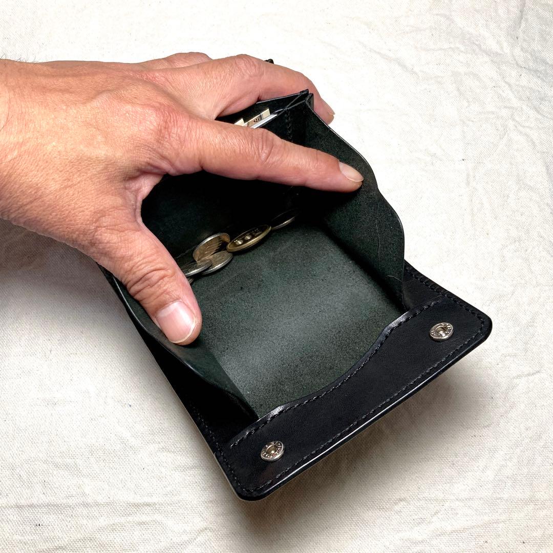 【総手縫い】栃木レザー コンパクト財布 本革 ミドルウォレット ギャルソン 黒