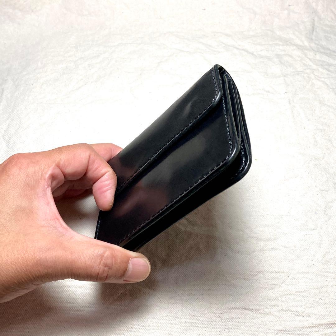 【総手縫い】栃木レザー コンパクト財布 本革 ミドルウォレット ギャルソン 黒