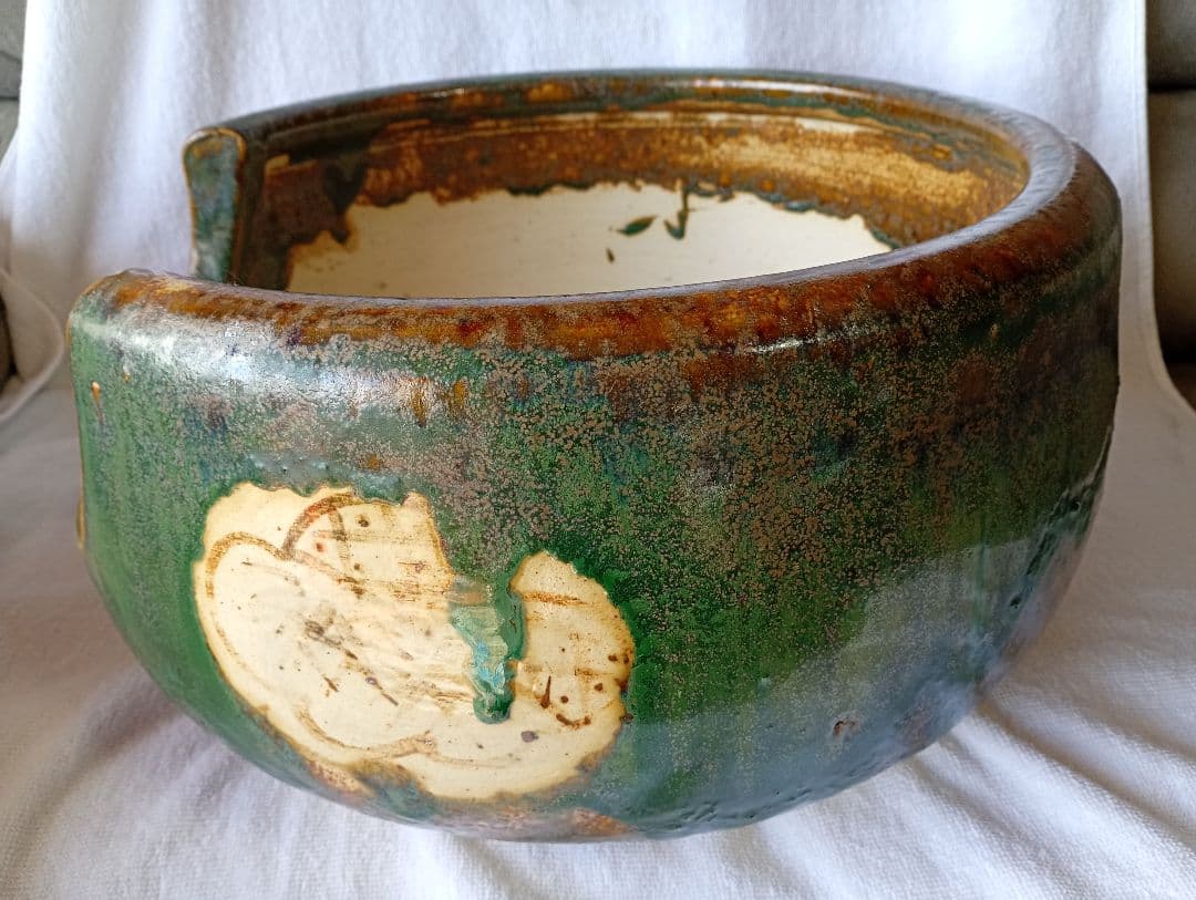 瀬戸焼　織部風炉　茶道具　骨董品　置き飾り