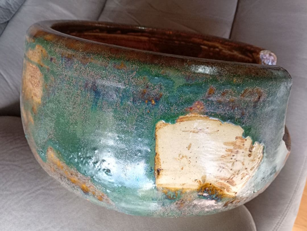 瀬戸焼　織部風炉　茶道具　骨董品　置き飾り