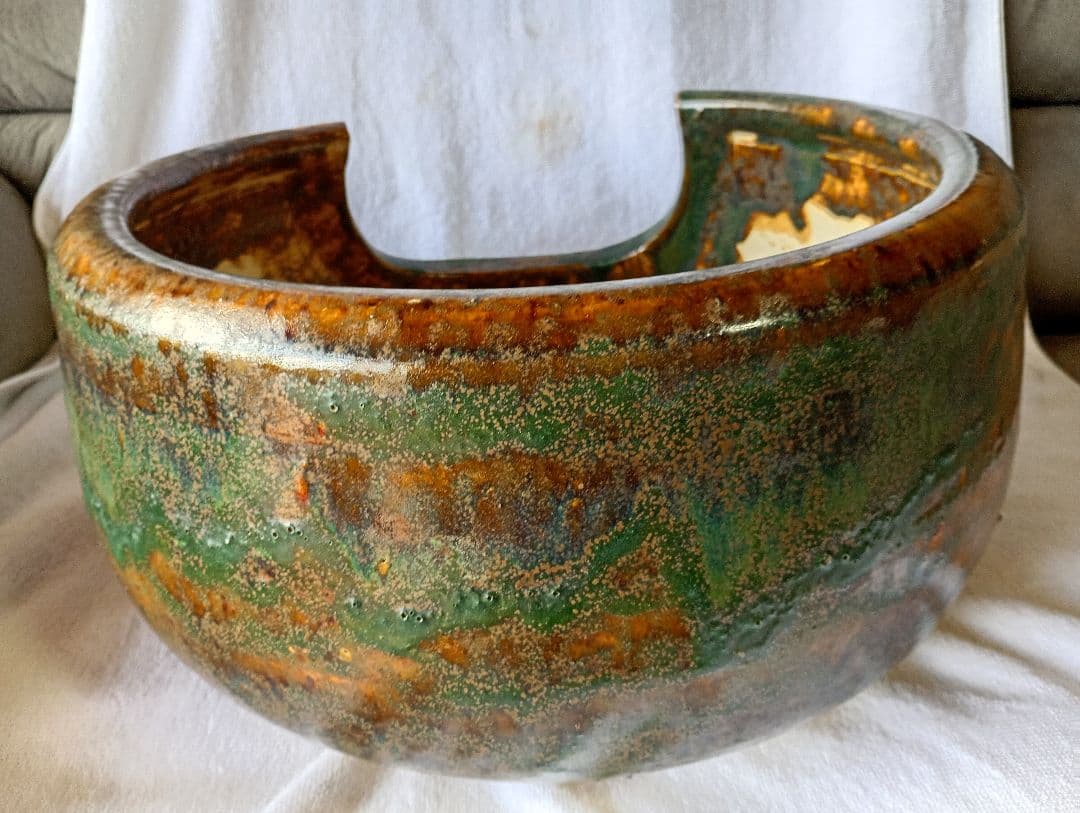 瀬戸焼　織部風炉　茶道具　骨董品　置き飾り