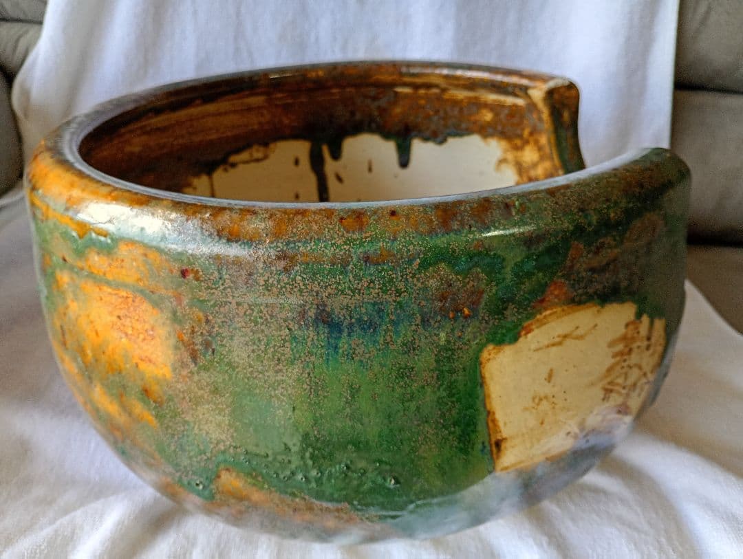 瀬戸焼　織部風炉　茶道具　骨董品　置き飾り