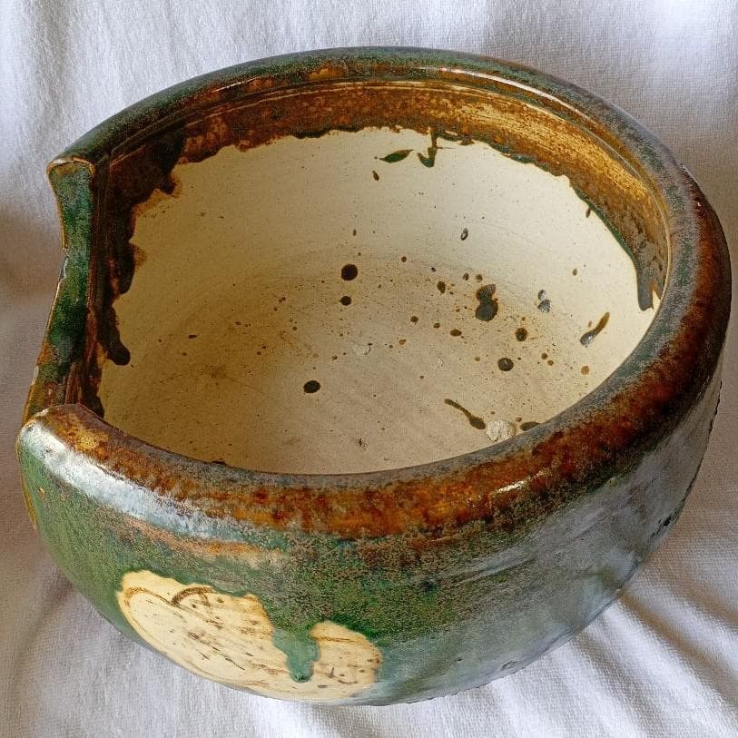 瀬戸焼　織部風炉　茶道具　骨董品　置き飾り