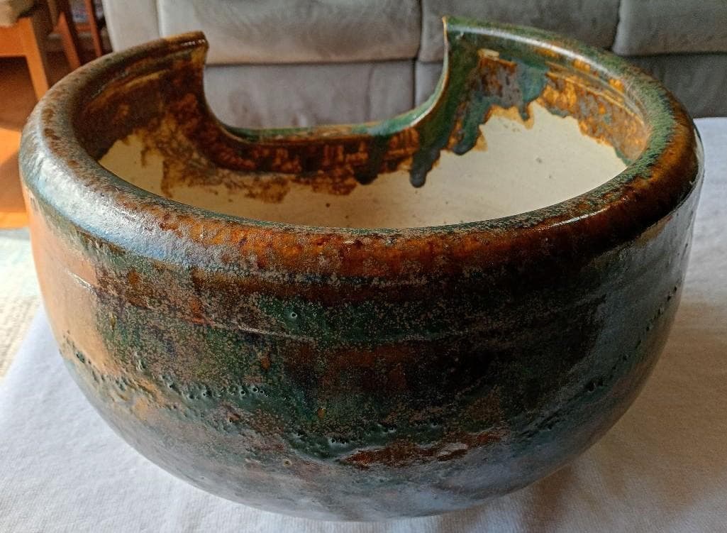 瀬戸焼　織部風炉　茶道具　骨董品　置き飾り