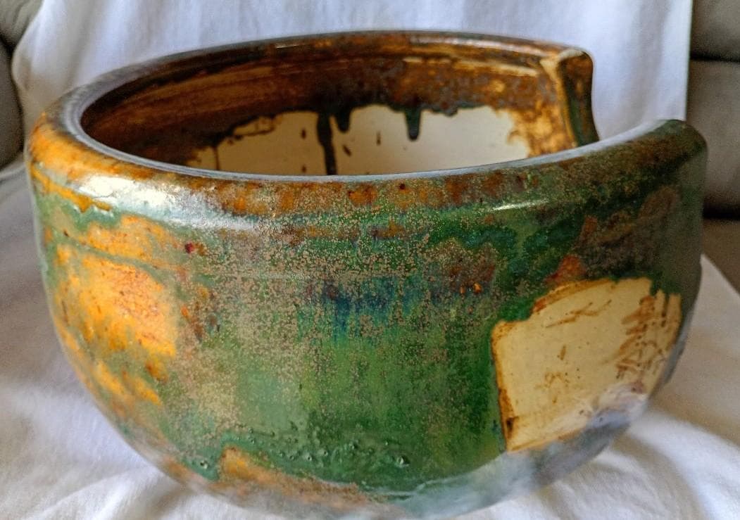 瀬戸焼　織部風炉　茶道具　骨董品　置き飾り