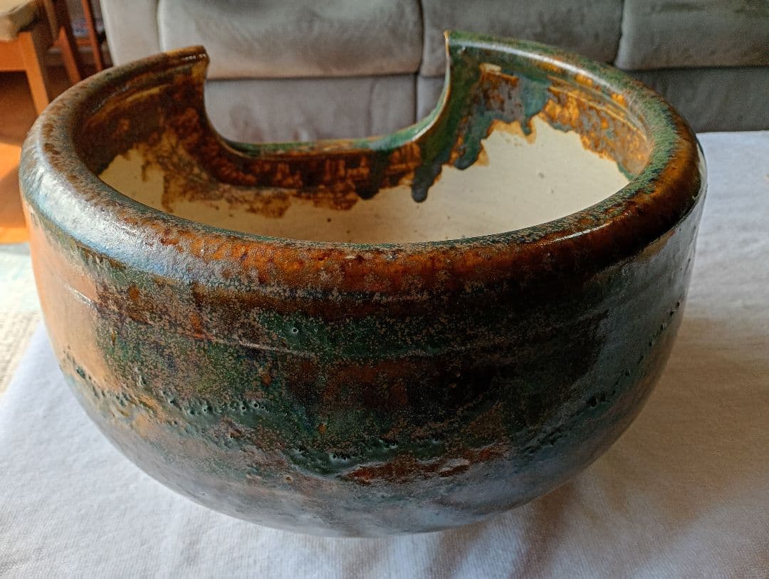 瀬戸焼　織部風炉　茶道具　骨董品　置き飾り