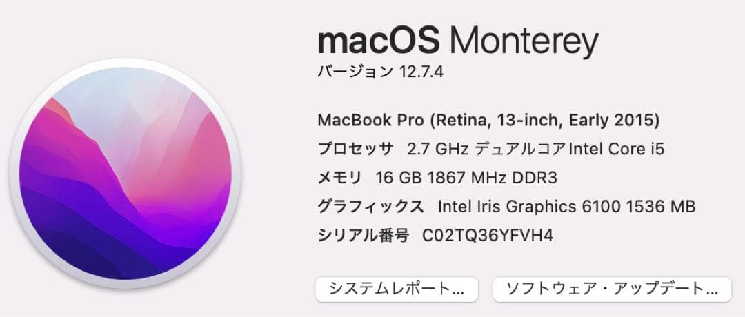MacBook本体 MacBook Pro 13inch i5 16GB 128GB 2015