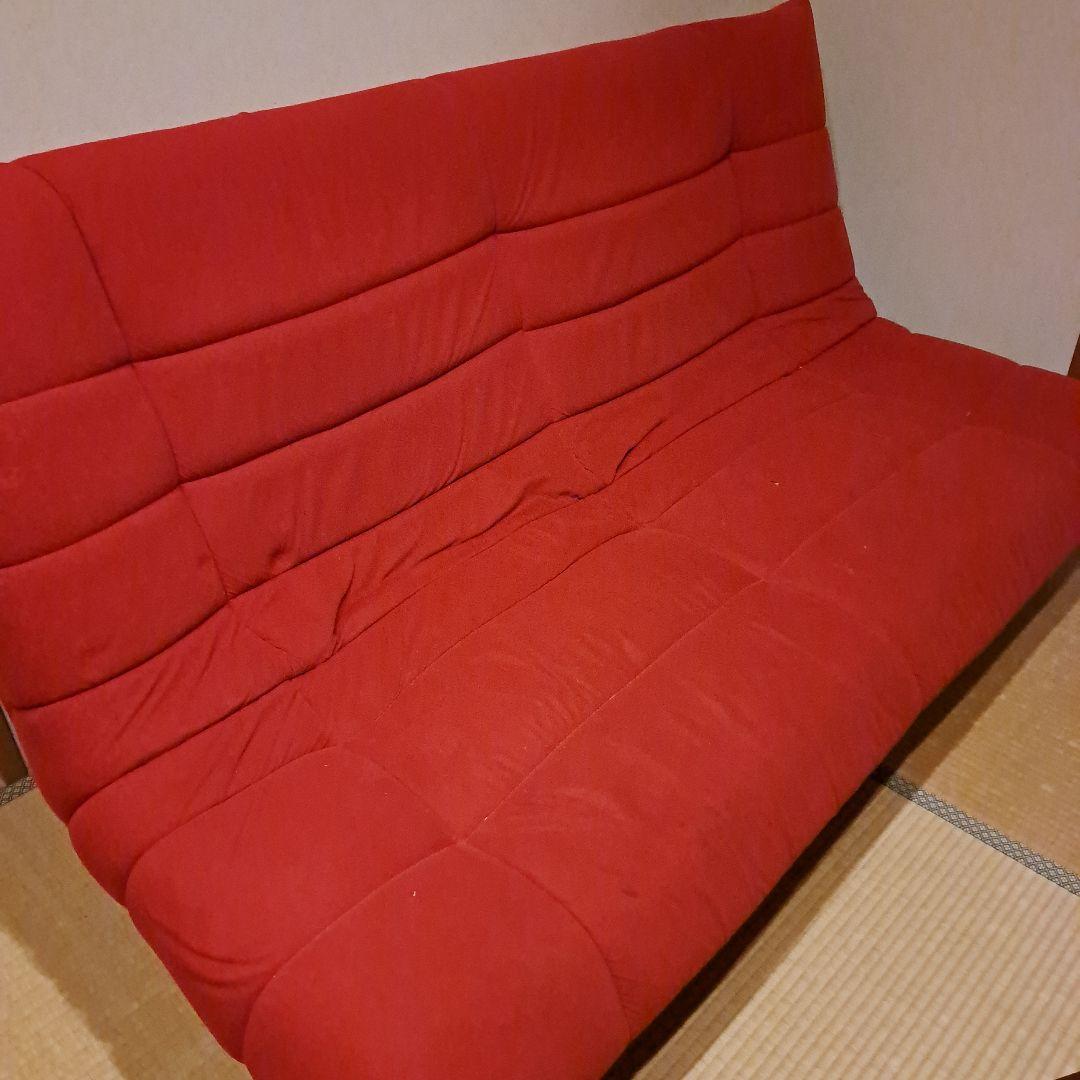 3人掛けソファ　ALEX　日本製　ハイバック　ファブリック　レッド　ローソファ