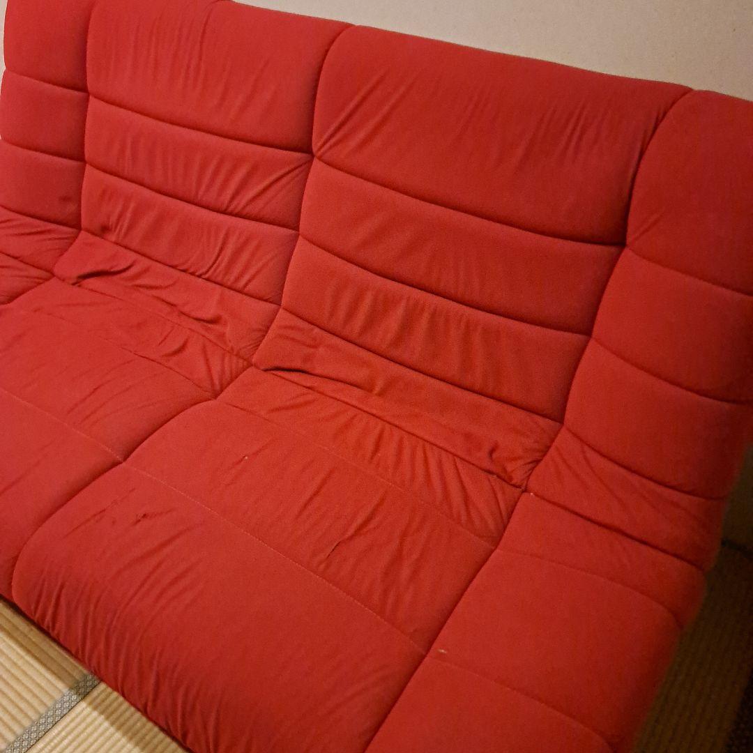 3人掛けソファ　ALEX　日本製　ハイバック　ファブリック　レッド　ローソファ