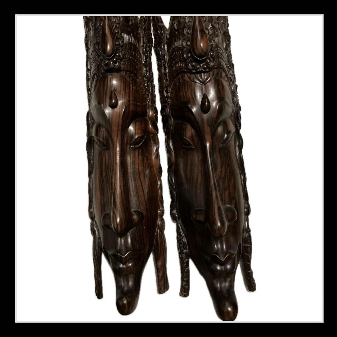 木製男女顔像　'90年代　ペアセット　巨大　彫刻　マスク　バリ島　工芸品　黒壇