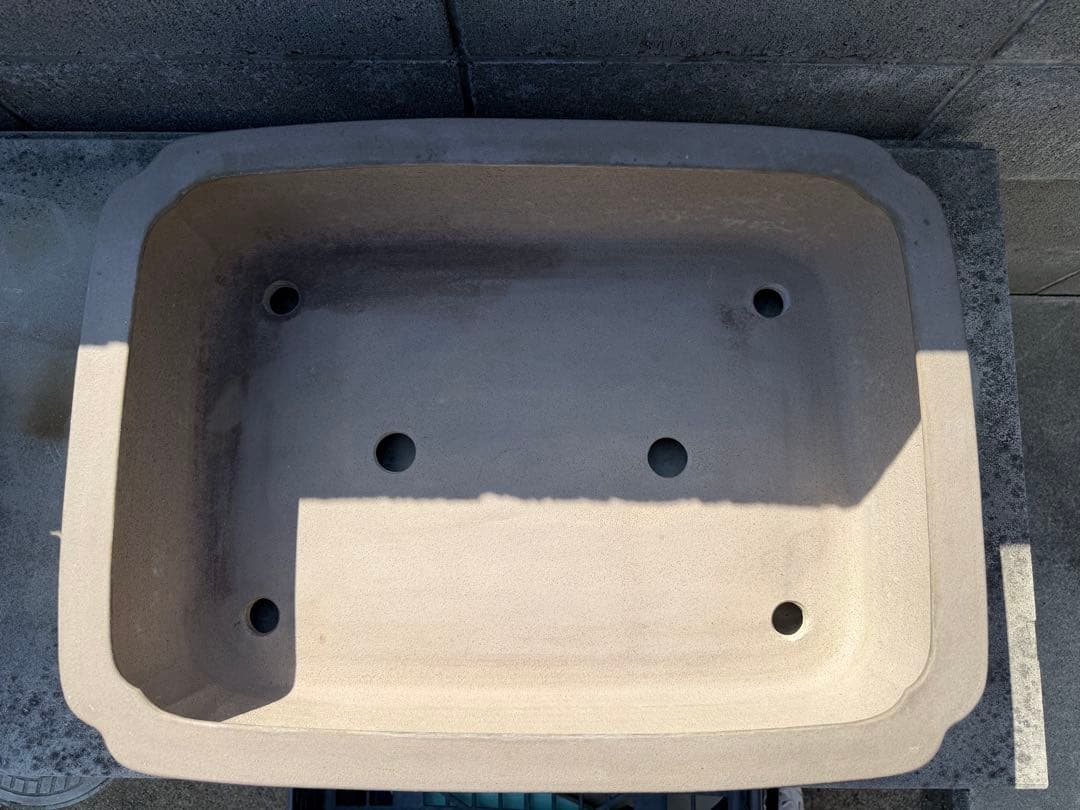 和鉢 【久田佳山】 内縁隅入長方　落款　大型サイズ　盆栽鉢