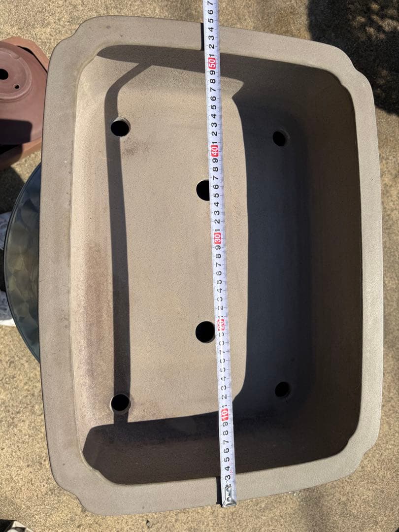 和鉢 【久田佳山】 内縁隅入長方　落款　大型サイズ　盆栽鉢