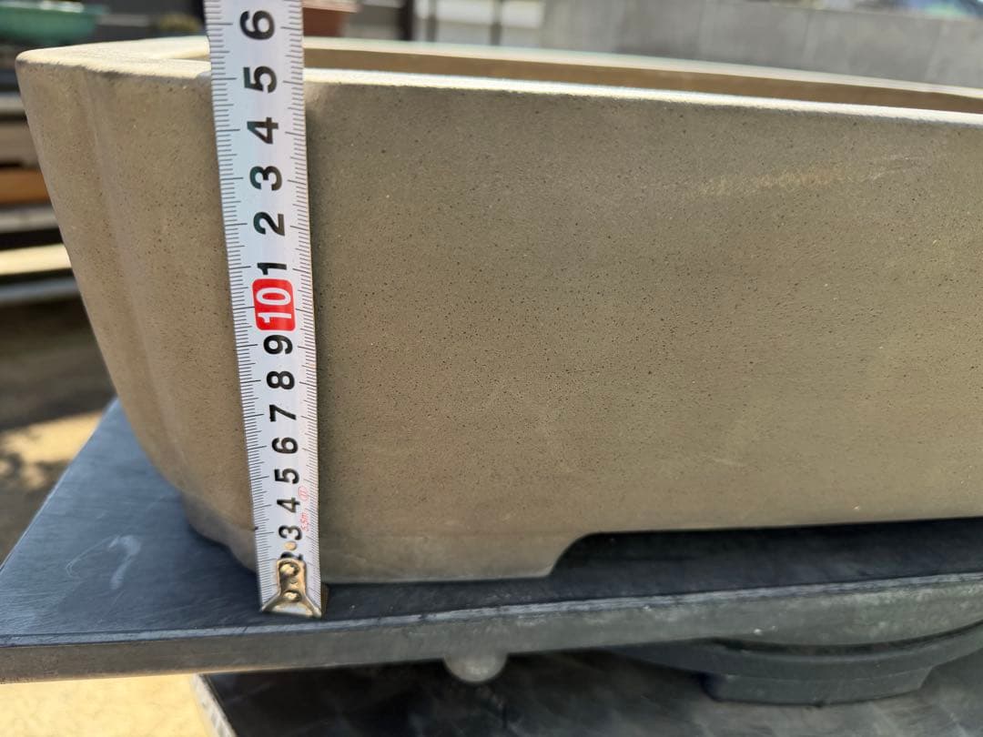 和鉢 【久田佳山】 内縁隅入長方　落款　大型サイズ　盆栽鉢