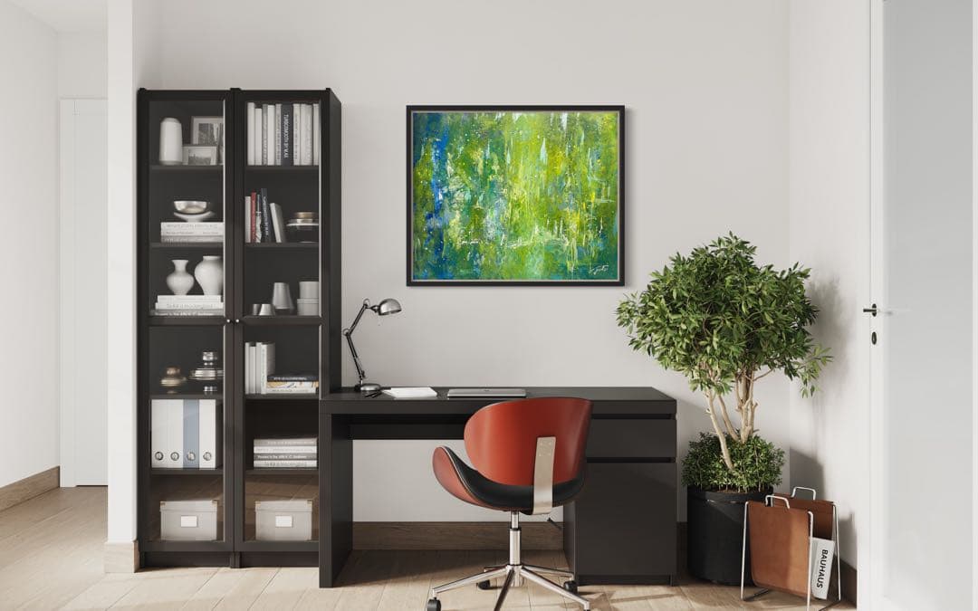 原画　73×60cm「美しき緑の星」現代アート　額縁付