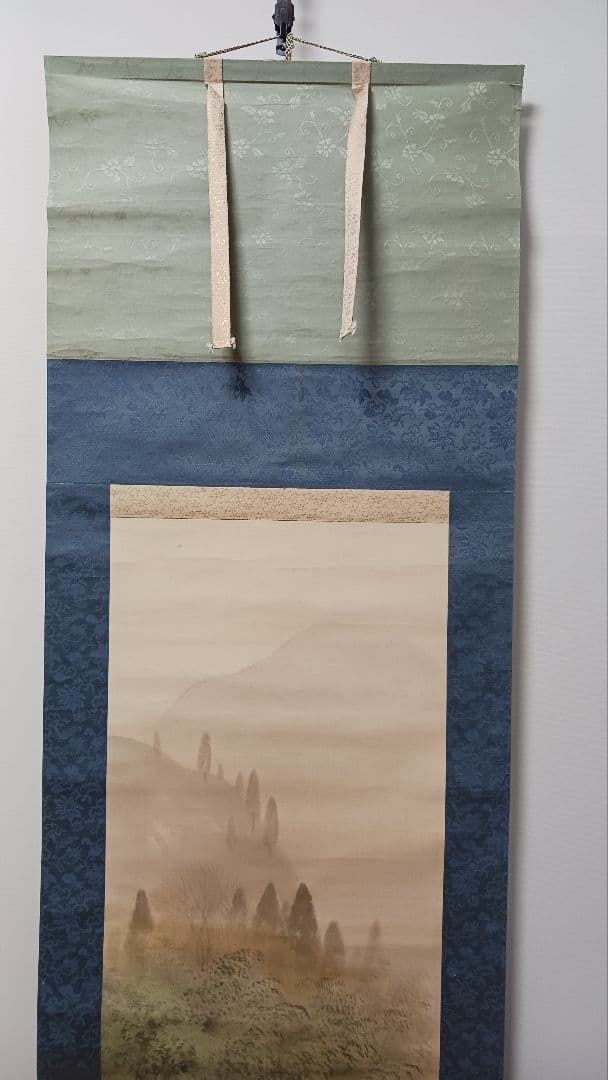 掛軸　肉筆　丸山石根　農繁風景之図　自題共箱　絹本着色　古美術　骨董