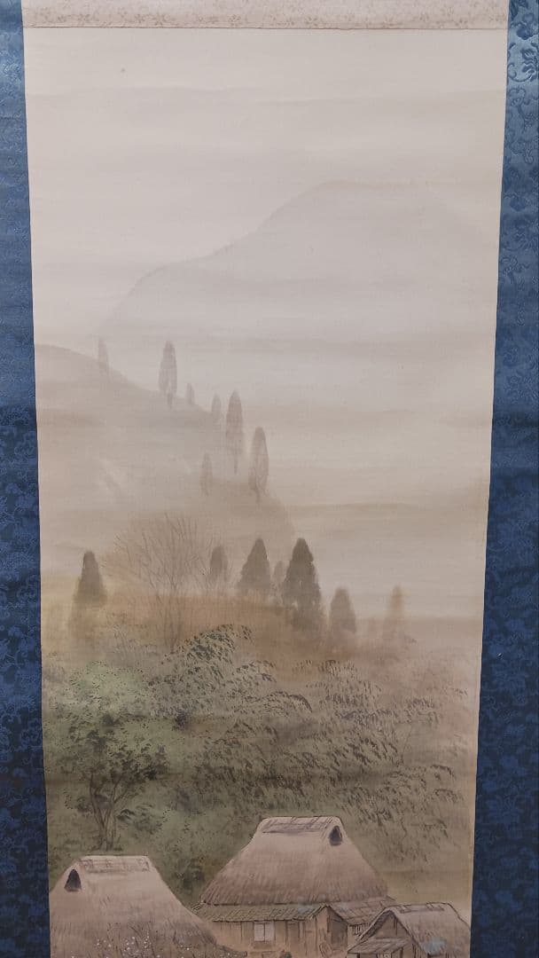 掛軸　肉筆　丸山石根　農繁風景之図　自題共箱　絹本着色　古美術　骨董