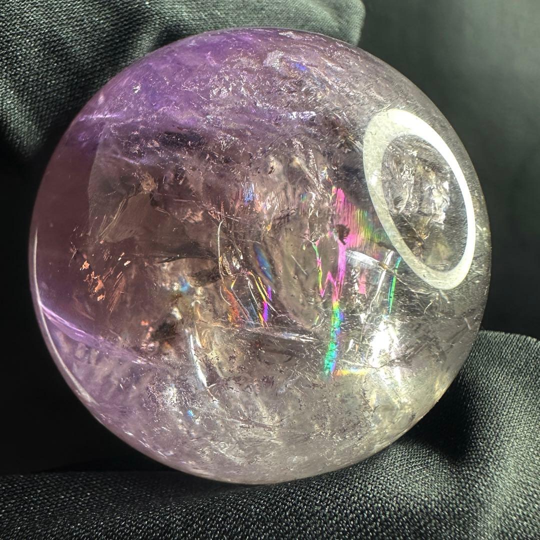 絶品レインボー☆アメジスト丸玉 スフィアパワーストーン天然石 原石水晶A1069