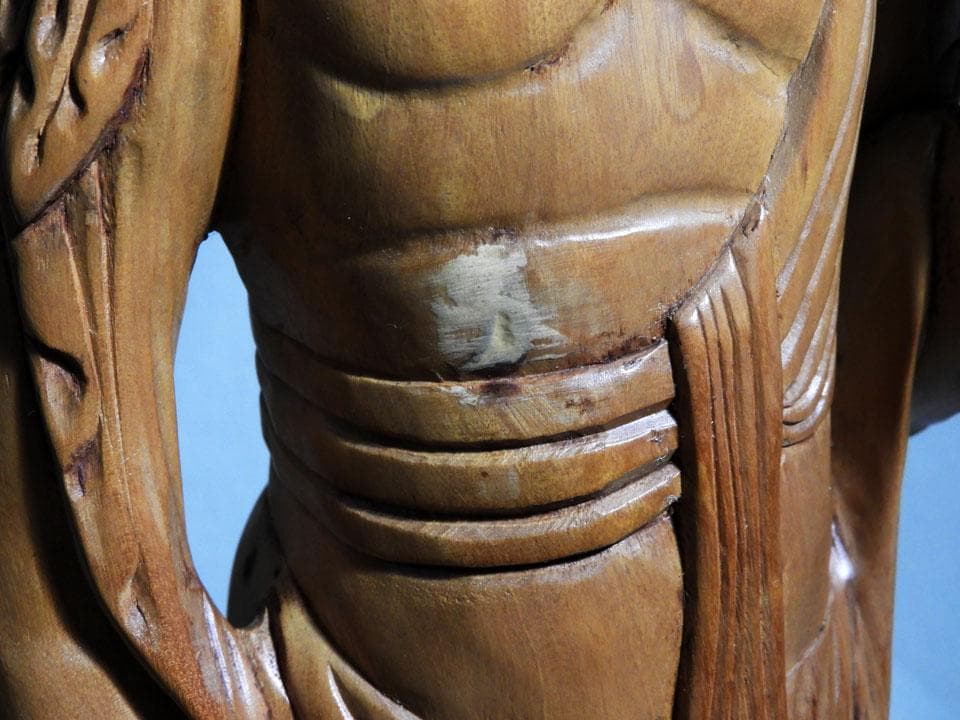 ●一刀彫 蓮花観音 仏像 立像60cm 仏教美術 東洋彫刻 オブジェ（単）