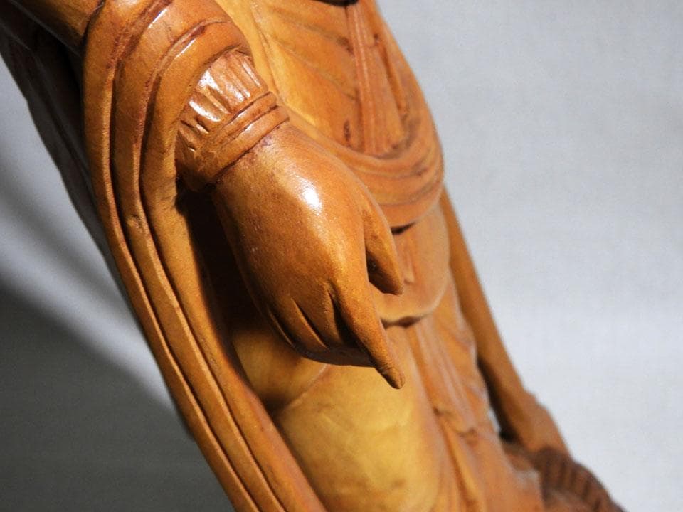 ●一刀彫 蓮花観音 仏像 立像60cm 仏教美術 東洋彫刻 オブジェ（単）