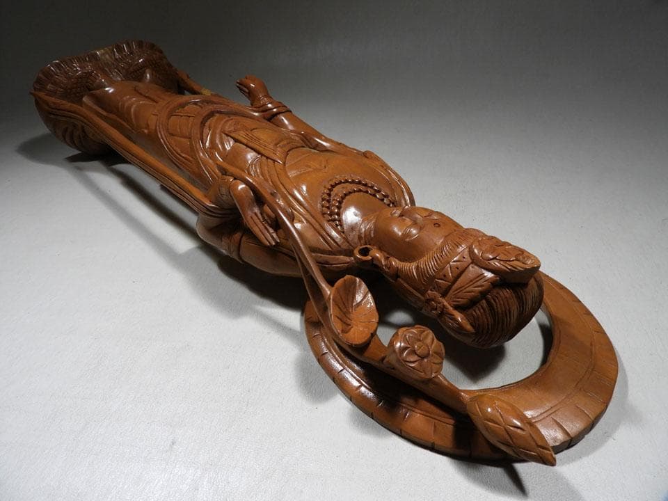 ●一刀彫 蓮花観音 仏像 立像60cm 仏教美術 東洋彫刻 オブジェ（単）