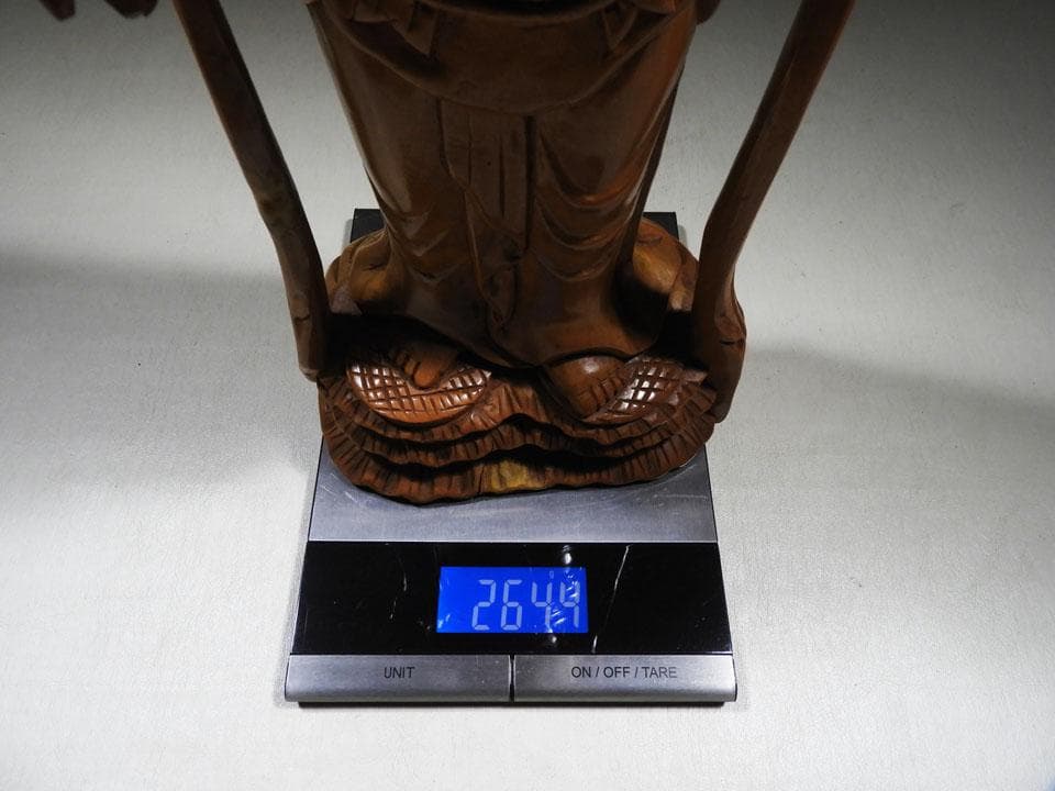 ●一刀彫 蓮花観音 仏像 立像60cm 仏教美術 東洋彫刻 オブジェ（単）