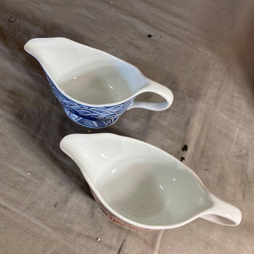 【源右衛門】古伊万里の伝統　日本の名窯　舘林源右衛門作　紺朱岩波紋　調味入二個