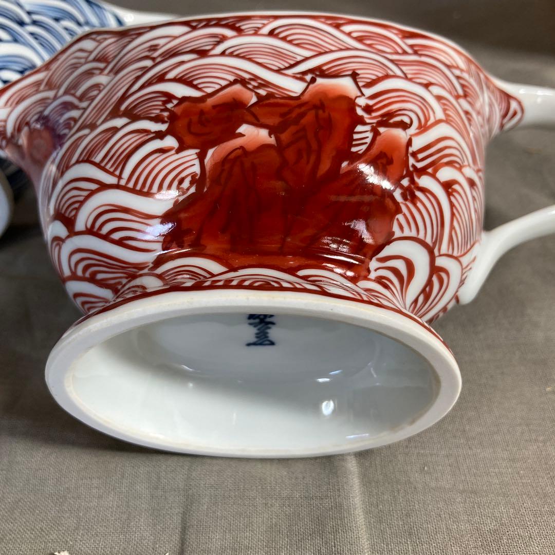 【源右衛門】古伊万里の伝統　日本の名窯　舘林源右衛門作　紺朱岩波紋　調味入二個