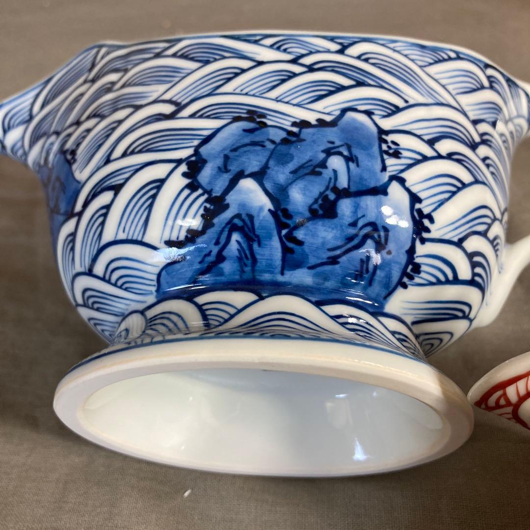 【源右衛門】古伊万里の伝統　日本の名窯　舘林源右衛門作　紺朱岩波紋　調味入二個