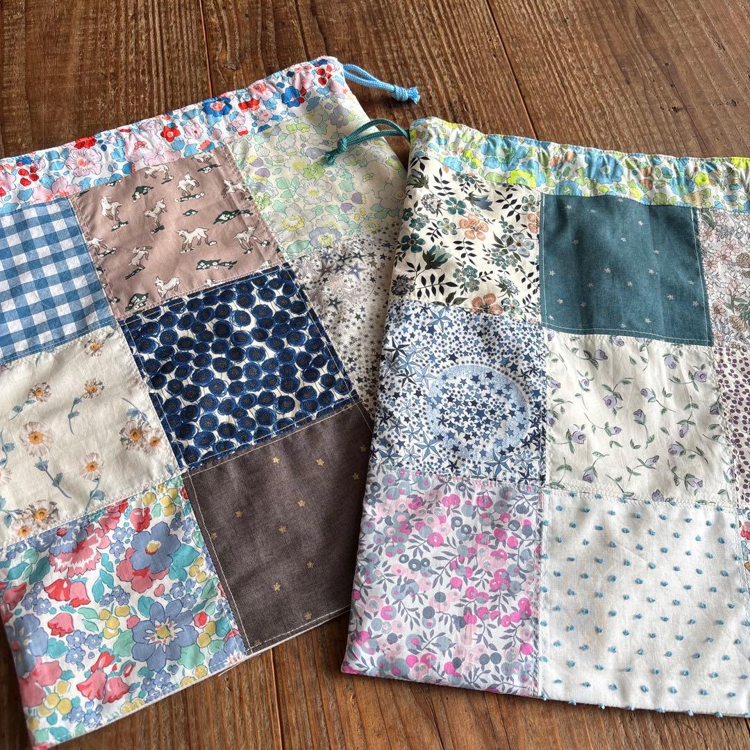 あおいそら☆リバティ　パッチワークの巾着袋