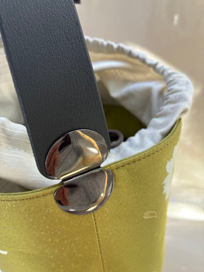 帯リメイク花柄オリーブグリーン円筒ハンドバッグ☆26-1