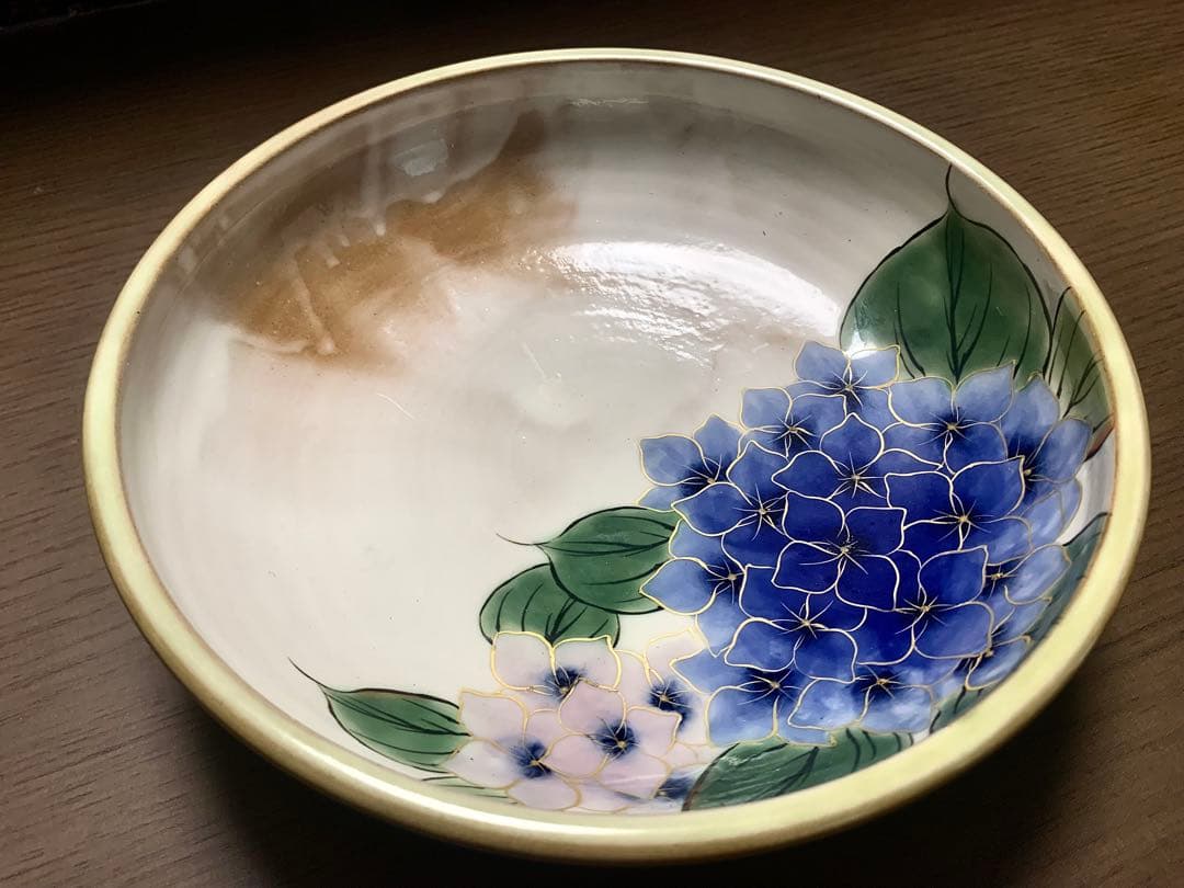 【未使用】京焼・清水焼 陶あん窯 紫陽花 手描き 金彩 深鉢