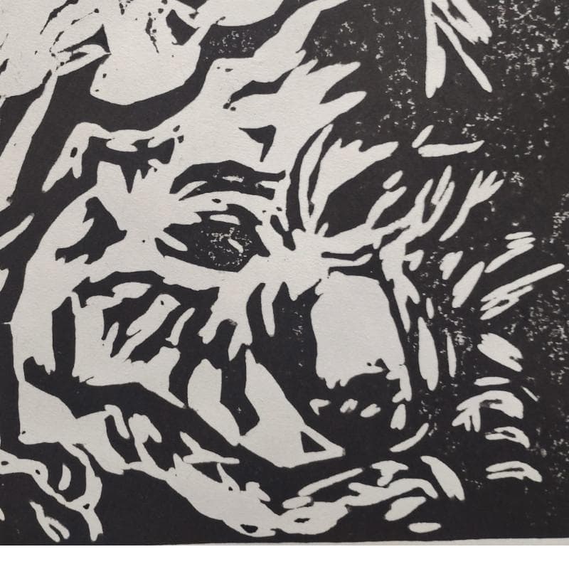 ☆ 大島 龍 ☆「オオカミ（仮題）」木版画　1992年制作　MO判　未使用額！