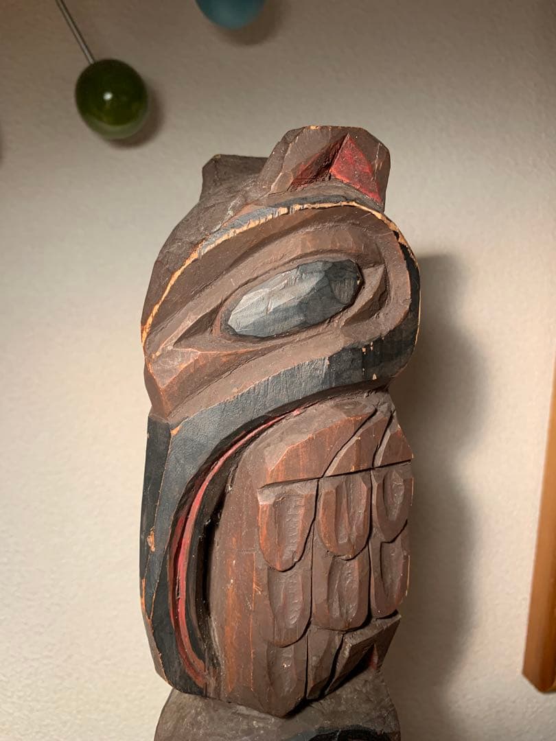 トリンギット族 トーテムポール アラスカ カナダ フォークアート 木彫 銘あり