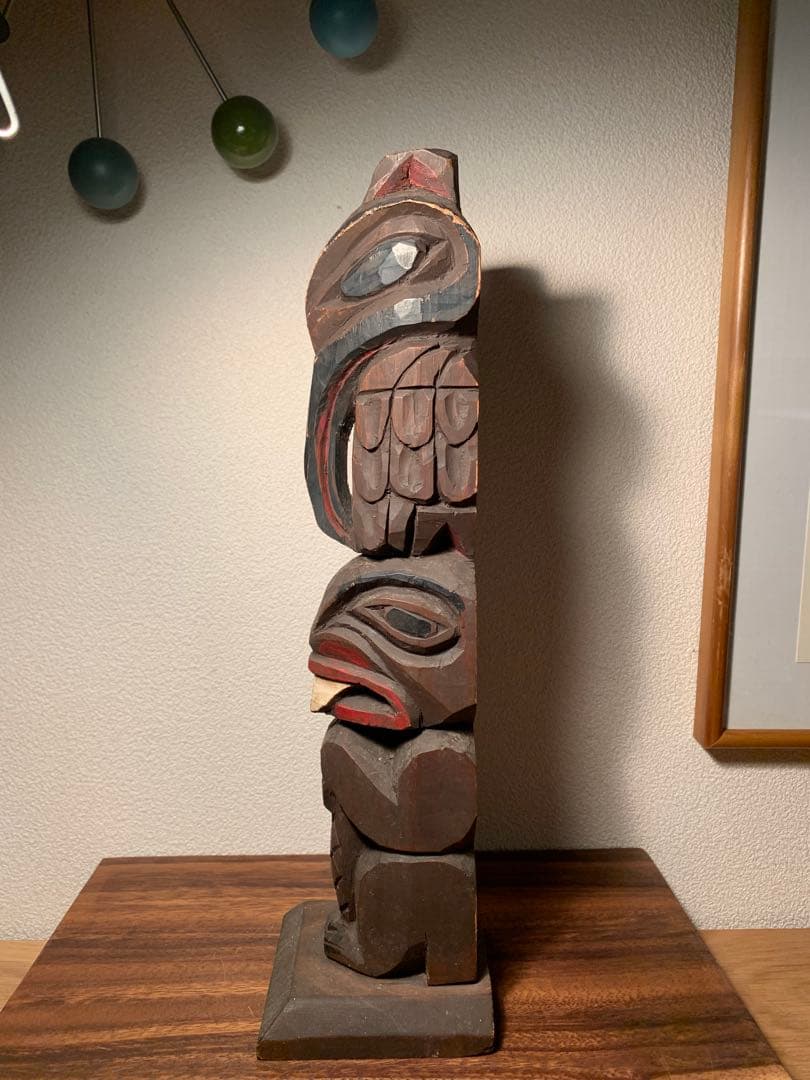 トリンギット族 トーテムポール アラスカ カナダ フォークアート 木彫 銘あり
