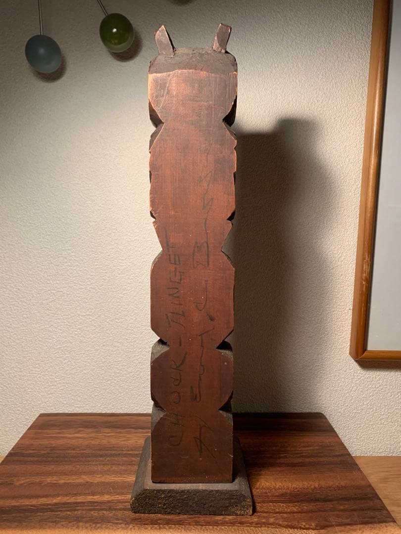 トリンギット族 トーテムポール アラスカ カナダ フォークアート 木彫 銘あり