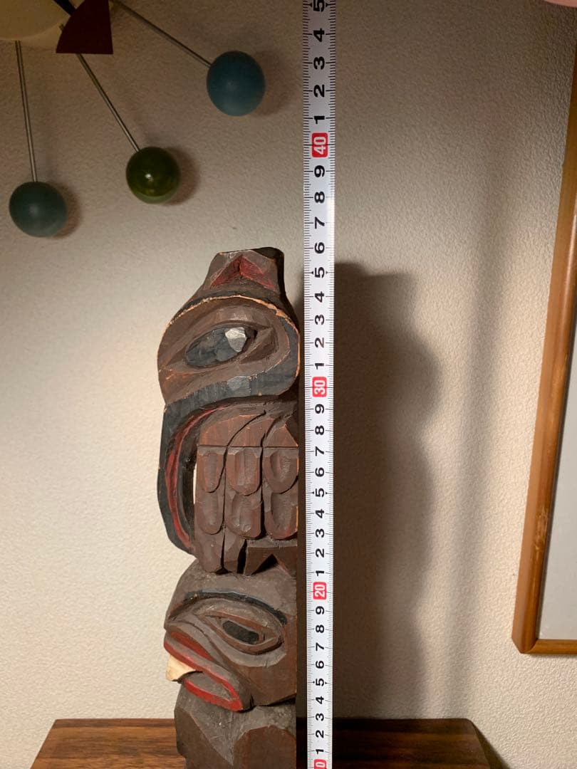トリンギット族 トーテムポール アラスカ カナダ フォークアート 木彫 銘あり