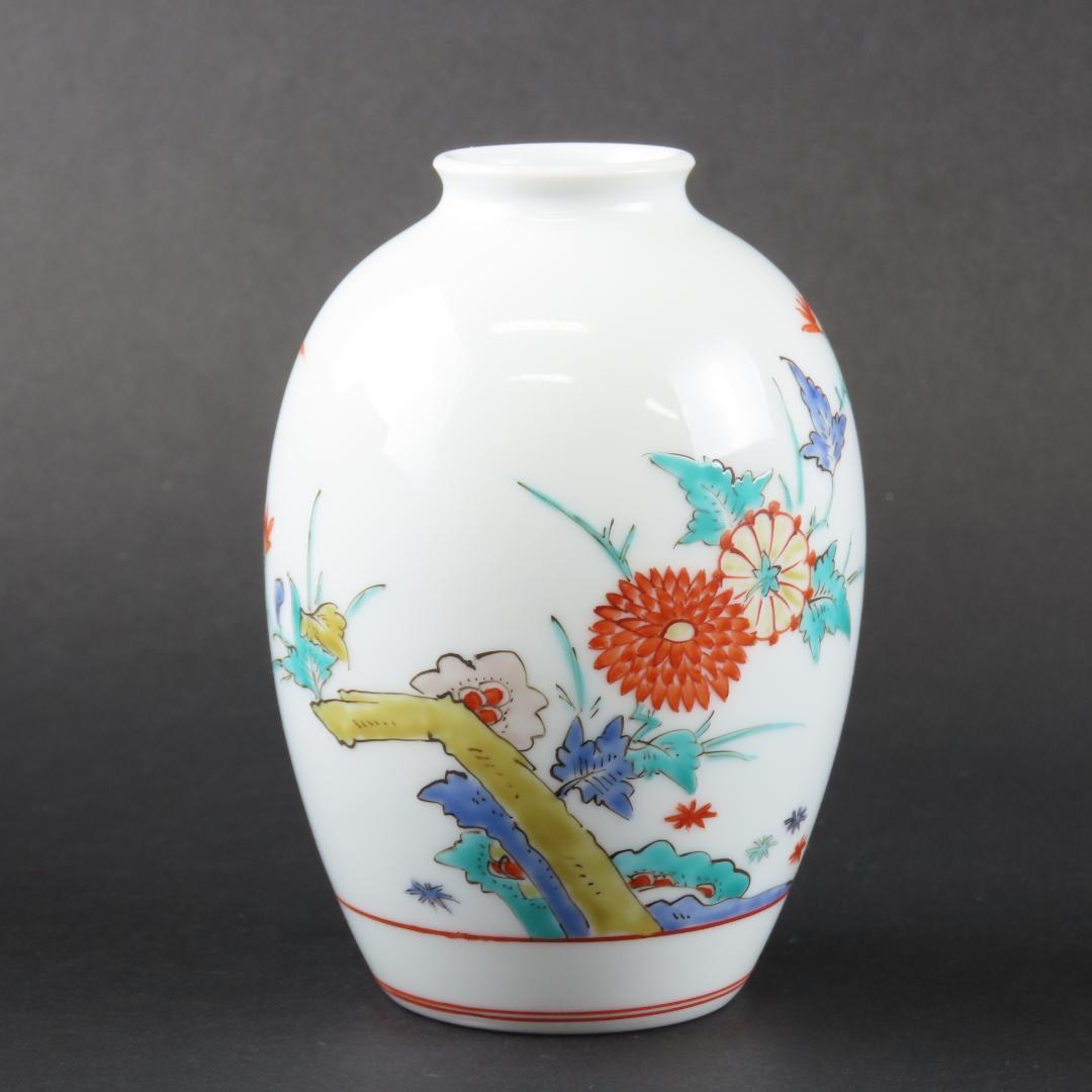 ⭕248 美品 十四代酒井田柿右衛門 菊鳥文花瓶 共箱10.7cm無傷/人間国宝