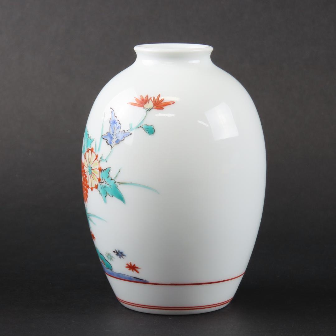 ⭕248 美品 十四代酒井田柿右衛門 菊鳥文花瓶 共箱10.7cm無傷/人間国宝