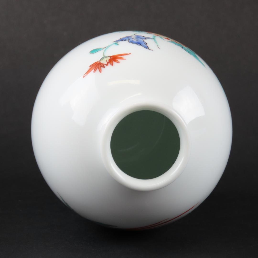 ⭕248 美品 十四代酒井田柿右衛門 菊鳥文花瓶 共箱10.7cm無傷/人間国宝