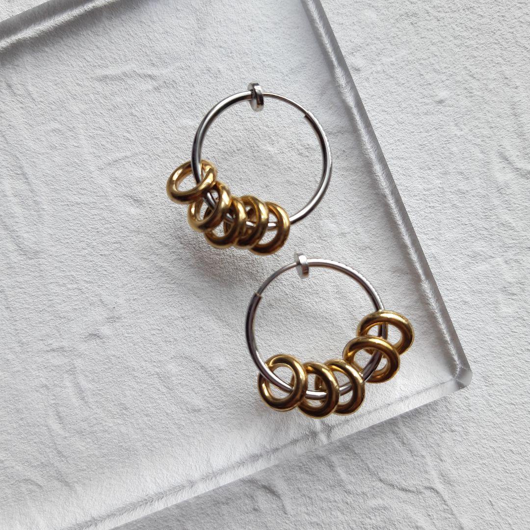 着せ替え ゴールド&シルバー 淡水パール の フープイヤリング ハンドメイド