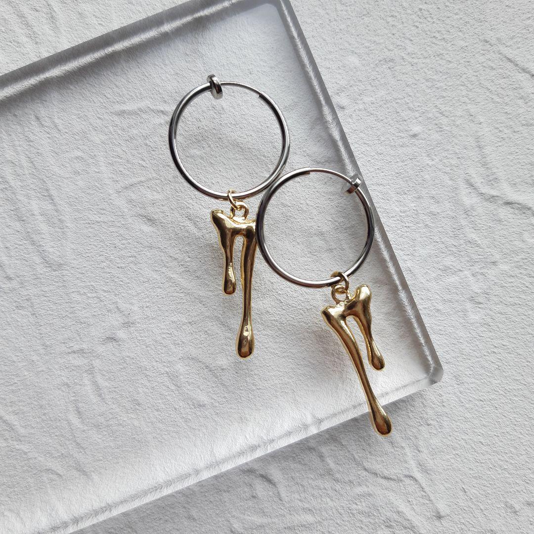 着せ替え ゴールド&シルバー 淡水パール の フープイヤリング ハンドメイド