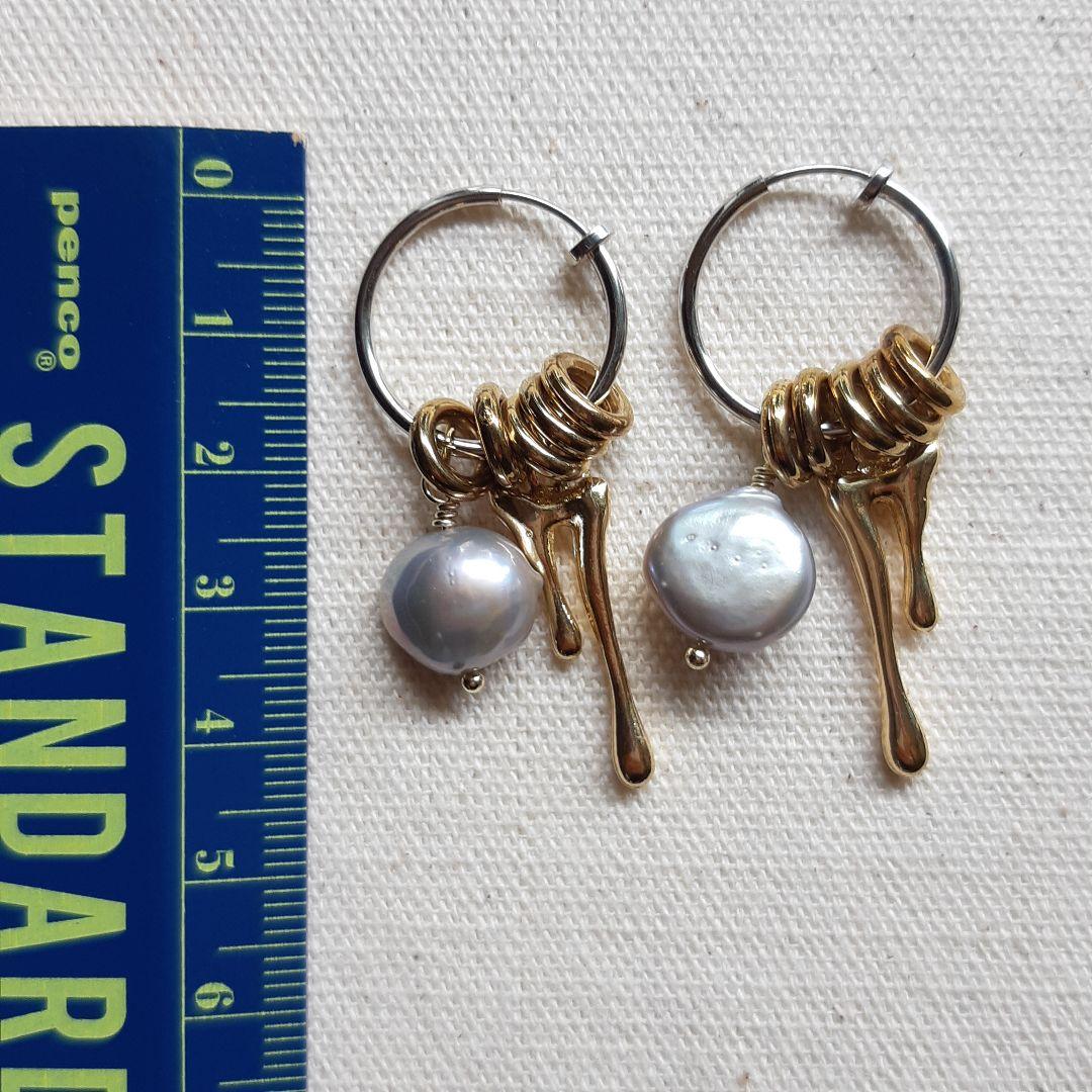 着せ替え ゴールド&シルバー 淡水パール の フープイヤリング ハンドメイド