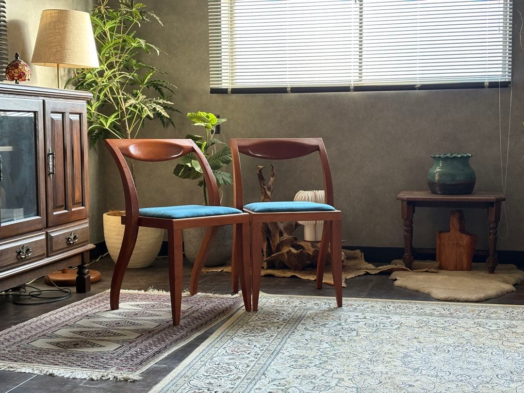 尾州生地リメイク　Porada　木製チェア　椅子　イタリア家具　2脚セット　YZ