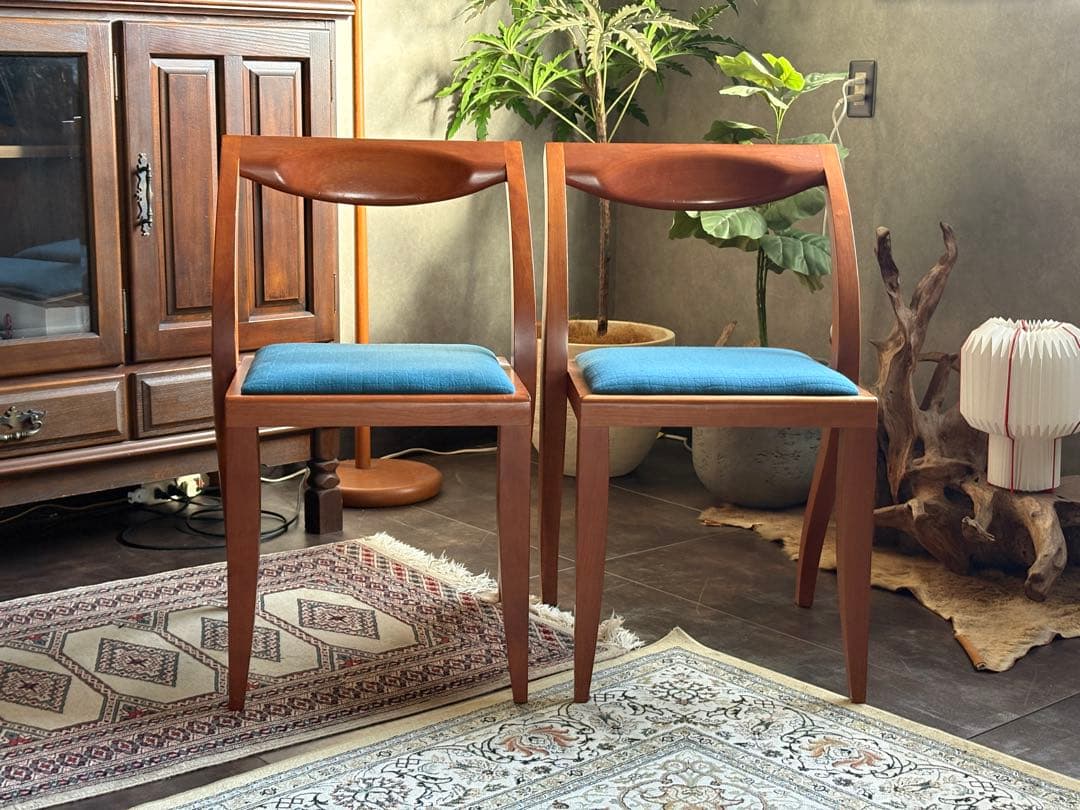 尾州生地リメイク　Porada　木製チェア　椅子　イタリア家具　2脚セット　YZ