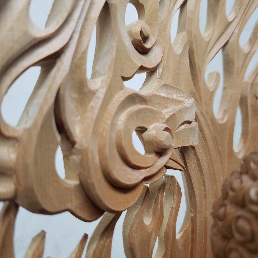 蔵出し特価極上彫り★白木材 不動明王立像１尺立★お不動さん火の鳥彫り