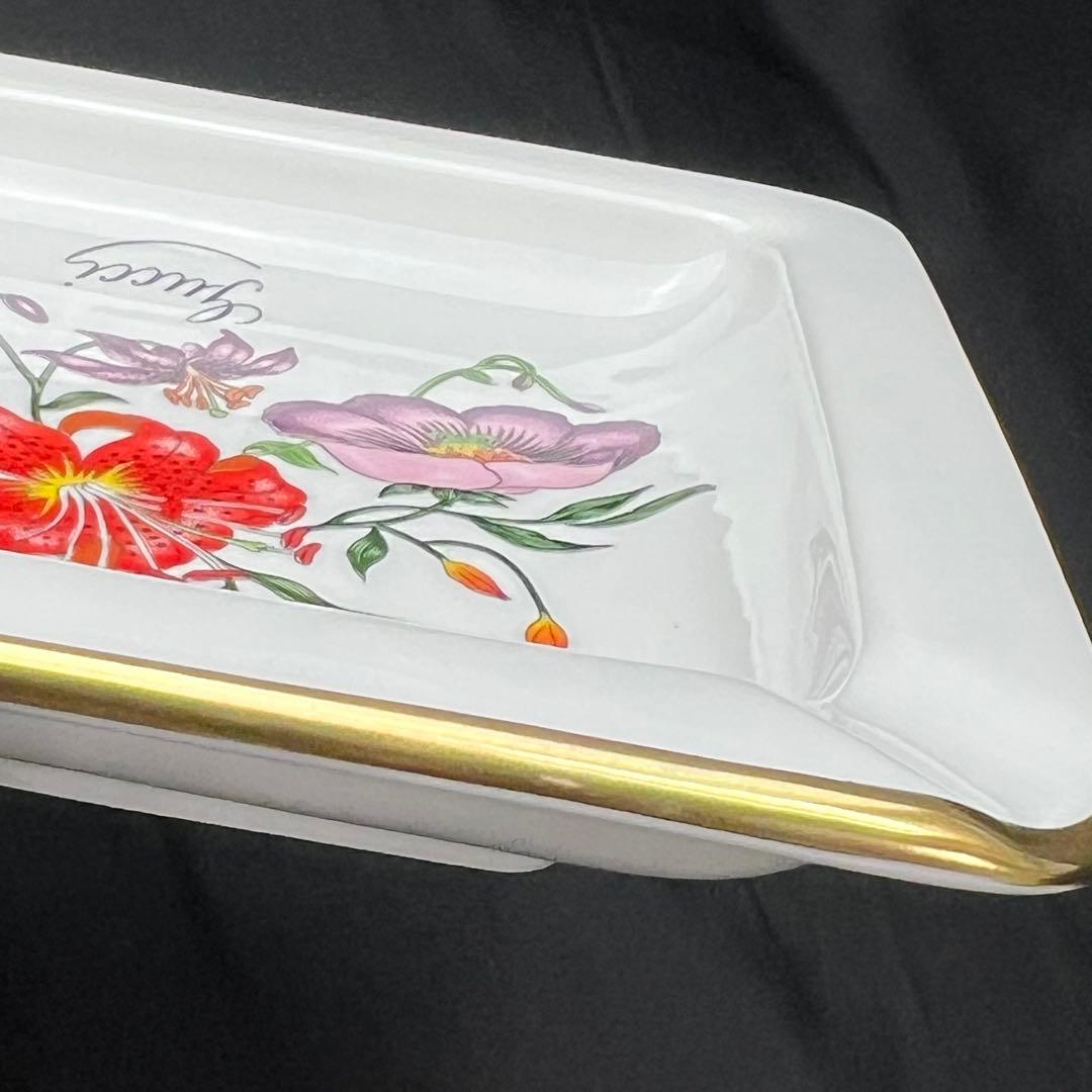 リチャードジノリ グッチ 金彩 花絵 スクエア アッシュトレイ 灰皿 プレート