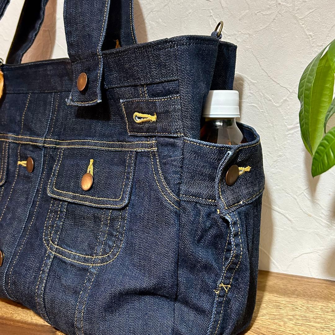 956.濃紺　デニムリメイク トートバッグ　ジージャン