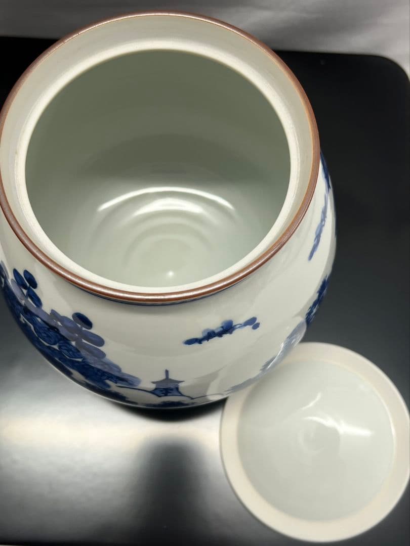 染付近江八景 水指  押小路焼 庄左エ門  茶道具