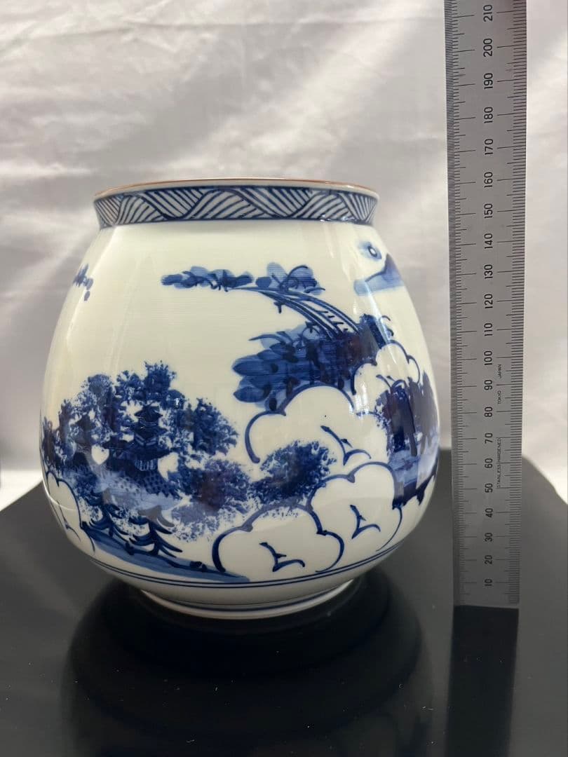 染付近江八景 水指  押小路焼 庄左エ門  茶道具